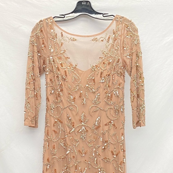 Adrianna Papell beaded Long sleeve rose gold godet dress - Picture 7 of 15